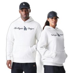 Bluza z kapturem Dodgers MLB Script Graphic. Białe bluzy sportowe męskie New Era, bez wzorów, z materiału, eleganckie, bez kołnierzyka, bez ramiączek. Za 305.50 zł.