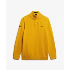 Sweter z kołnierzem typu camionneur, dzianina i bawełna Superdry. Żółte swetry męskie Superdry., na zimę, m, bez wzorów, z bawełny, bez kołnierzyka. Za 383.10 zł.