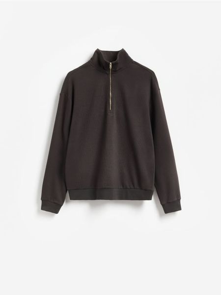 Bluza ze stójką - ciemnoszary. Szare bluzy bez kaptura męskie Reserved, l, z bawełny. Za 129.99 zł.