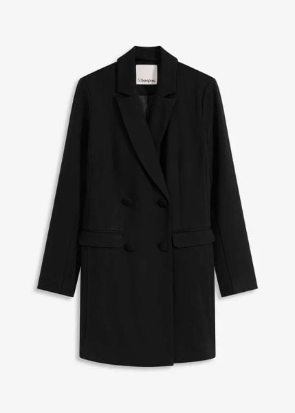 Długi żakiet z tkaniny punto. Czarne marynarki i żakiety damskie bonprix, bez wzorów, z tkaniny, eleganckie. Za 249.99 zł.