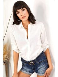 Olalook Bluzka w kolorze białym rozmiar: L. Białe bluzki damskie Olalook, l, bez wzorów, bez kołnierzyka, bez ramiączek. Za 56.66 zł.