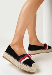 Czarne Espadryle z Kokardką na Platformie z Plecionki Elisavia. Czarne espadryle damskie Born2be, bez wzorów, bez obcasa, na platformie. Za 29.99 zł.