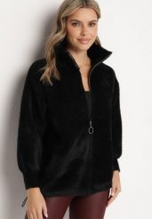 Czarna Bluza z Wełną Suwakiem i Ściągaczami Enalwen. Czarne bluzy bez kaptura damskie Born2be, uniwersalny, z jeansu. Za 149.99 zł.