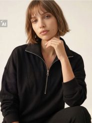 Bluza half-zip z bawełną - czarny. Czarne bluzy bez kaptura damskie Sinsay, l, bez wzorów, z bawełny, bez ramiączek, bez kaptura. Za 49.99 zł.