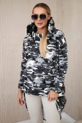Bluza z długim tyłem moro szary+czarny. Czarne bluzy z kapturem damskie KESI, l, z bawełny. Za 258.24 zł.