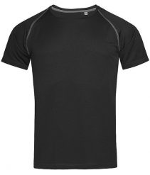 Koszulka T-shirt, Czarna, Sportowa, ACTIVE-DRY Poliester, Raglanowe Rękawy. Czarne t-shirty męskie Stedman, l, bez wzorów, z materiału, bez kołnierzyka. Za 55.00 zł.
