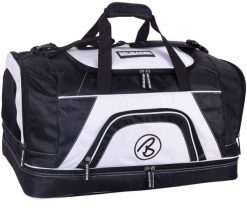 BRUBAKER torba sportowa 52 L - z przegrodą na mokre rzeczy i buty - czarno-biała. Białe torby męskie na ramię X2, bez wzorów, z materiału, na ramię, duże. Za 188.99 zł.