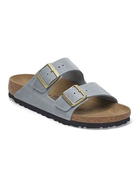 Birkenstock Skórzane klapki "Arizona" w kolorze szarym rozmiar: 37. Szare klapki damskie Birkenstock, bez wzorów, bez obcasa. Za 409.95 zł.