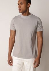 Szara Gładka Koszulka T-shirt z Bawełny o Prostym Kroju Sarusa. Szare t-shirty męskie Born2be, l, bez wzorów, z bawełny, bez kołnierzyka. Za 49.99 zł.