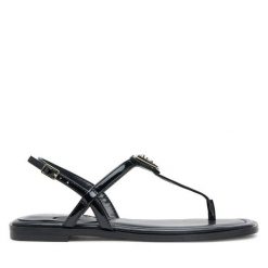 Sandały Guess. Czarne sandały damskie Guess, z aplikacjami, bez obcasa, na płaskiej podeszwie. Za 309.99 zł.