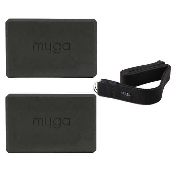 Zestaw do jogi Myga – klocek Foam Block + pasek 2 w 1. Czerwone paski męskie Myga, bez wzorów, z materiału. Za 64.99 zł.