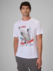 4F T-shirt regular z nadrukiem męski - biały L. Białe t-shirty męskie 4f, l, bez wzorów, z bawełny, bez kołnierzyka. Za 79.99 zł.