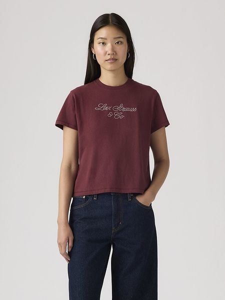 Levi's Koszulka w kolorze bordowym rozmiar: L. Czerwone bluzki damskie Levi's, l, bez wzorów, z bawełny, bez kołnierzyka, bez ramiączek. Za 78.66 zł.
