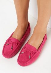 Fuksjowe Mokasyny na Płaskiej Podeszwie z Kokardką Ariteia. Czerwone mokasyny damskie Born2be, z jeansu. Za 69.99 zł.