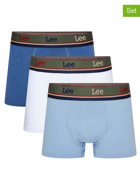 LEE Underwear Bokserki (3 pary) "Forster" w kolorze białym, niebieskim i błękitnym rozmiar: L. Białe bokserki męskie LEE Underwear, bez wzorów. Za 69.95 zł.