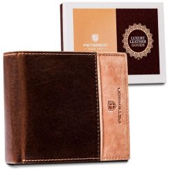 Portfel skórzany Peterson [DH] PTN N992-SHS brązowy. Brązowe portfele męskie Peterson, bez wzorów, ze skóry. Za 67.99 zł.