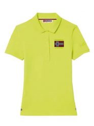 Geographical Norway Koszulka polo w kolorze żółtym rozmiar: XL. Żółte bluzki damskie Geographical Norway, xl, bez wzorów, z bawełny, bez kołnierzyka, bez ramiączek. Za 87.81 zł.