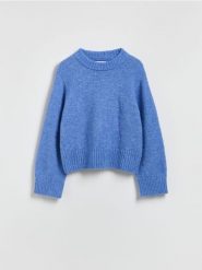 Sweter z domieszką wełny - niebieski. Niebieskie swetry klasyczne damskie Reserved, l, z dzianiny, bez kołnierzyka. Za 139.99 zł.