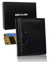 Portfel męski skórzany Ronaldo czarny N4-TP-RON-1588 BLACK. Czarne portfele męskie RONALDO, bez wzorów. Za 44.00 zł.