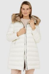 BLAUER Ecru kurtka puchowa damska z odpinanym futrem jenota, Rozmiar XS. Białe kurtki damskie Blauer USA, s, bez wzorów, z puchu, bez kaptura. W wyprzedaży za 1,949.99 zł.
