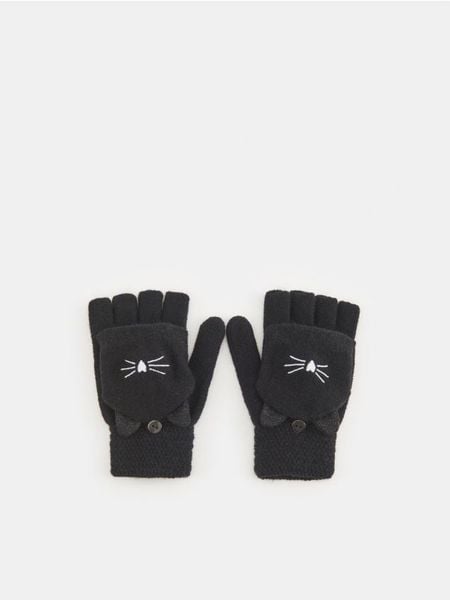 Rękawiczki mitenki - czarny. Czarne rękawiczki damskie Sinsay, bez wzorów. Za 15.99 zł.