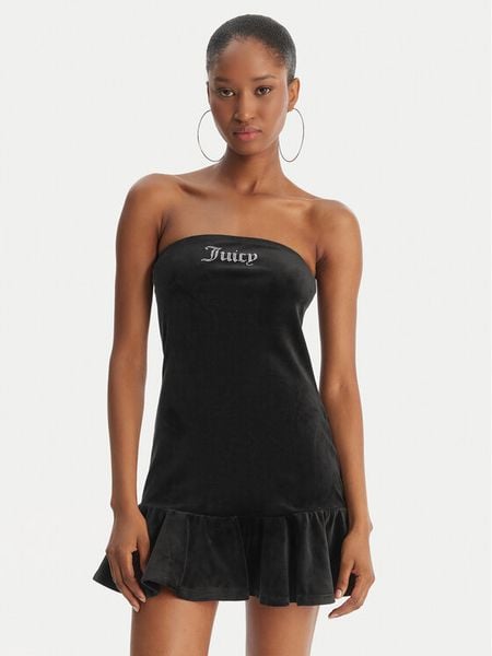 Juicy Couture Sukienka codzienna Ruffle JCWED126311 Czarny Slim Fit. Czarne sukienki damskie Juicy Couture, na co dzień, l, bez wzorów, z syntetyku, bez kołnierzyka, bez ramiączek, proste. Za 299.99 zł.