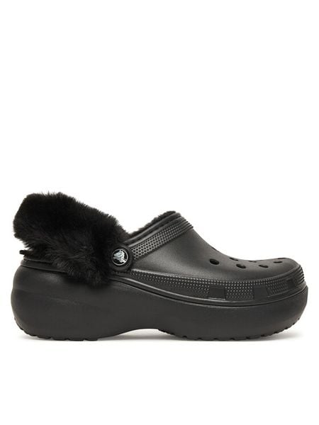 Crocs Klapki Classic Platform Fuzz Lined Clog 212854 Czarny. Czarne klapki damskie Crocs, bez wzorów, z tworzywa sztucznego, bez obcasa. Za 309.99 zł.