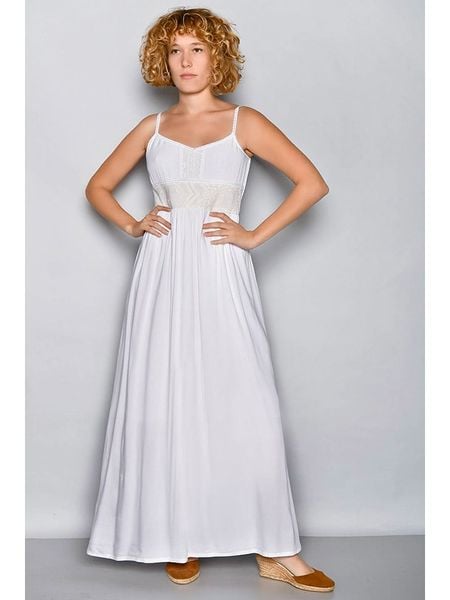 Tarifa Sukienka w kolorze białym rozmiar: M. Białe sukienki damskie Tarifa, m, bez wzorów, z wiskozy, bez kołnierzyka, bez ramiączek, maxi. Za 74.81 zł.