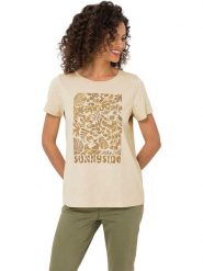 Heine Koszulka w kolorze beżowym rozmiar: 40. Brązowe bluzki damskie Heine, bez wzorów, z bawełny, bez kołnierzyka. Za 43.99 zł.