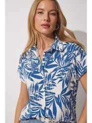 Happiness Istanbul Bluzka w kolorze kremowo-niebieskim rozmiar: 42. Niebieskie bluzki damskie Happiness Istanbul, bez wzorów, bez kołnierzyka, bez ramiączek. Za 60.99 zł.