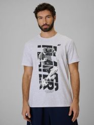4F T-shirt regular z nadrukiem męski - szary S. Szare t-shirty męskie 4f, m, bez wzorów, z bawełny, bez kołnierzyka. Za 69.99 zł.