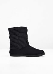 Kozaki zimowe. Czarne kozaki damskie bonprix, bez obcasa. Za 169.99 zł.