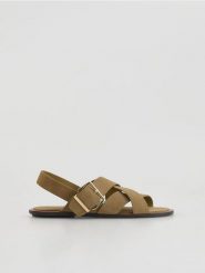 Zamszowe sandały - beżowy. Brązowe sandały damskie Reserved, bez wzorów, z zamszu, bez obcasa. Za 149.99 zł.