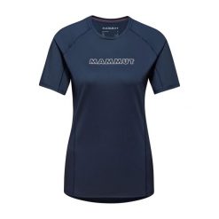 Koszulka trekkingowa damska Mammut Selun FL Logo. Niebieskie bluzki sportowe damskie Mammut, l, z materiału, bez kołnierzyka, bez ramiączek. Za 269.99 zł.