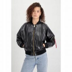 DAMSKA KURTKA BOMBERKA Alpha Industries MA-1 OS Metallic Wmn 128001MF-03 L. Czarne kurtki damskie Alpha Industries, l, bez wzorów, z dresówki, bez kaptura. Za 279.99 zł.