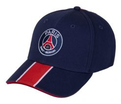 Czapka z daszkiem męska Paris Saint Germain granatowa. Niebieskie czapki męskie PARIS SAINT GERMAIN, bez wzorów, z bawełny, sportowe. Za 109.90 zł.