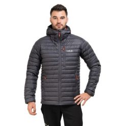 Kurtka puchowa męska Rab Microlight Alpine Jacket z kapturem. Szare kurtki męskie RAB, l, bez wzorów, z puchu, z kapturem, narciarskie. Za 701.99 zł.