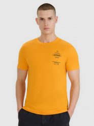 4F T-shirt regular z nadrukiem męski - pomarańczowy M. Brązowe t-shirty męskie 4f, m, bez wzorów, z bawełny, bez kołnierzyka. Za 69.99 zł.