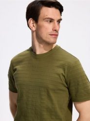 Bawełniany t-shirt regular - ciemnozielony. Zielone t-shirty męskie Reserved, l, bez wzorów, z bawełny, bez kołnierzyka. Za 69.99 zł.
