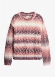 Sweter z efektem ombre. Brązowe swetry klasyczne damskie bonprix, z wełny, bez kołnierzyka. Za 129.99 zł.