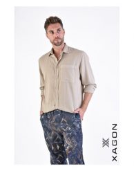 Xagon Koszula "Manica" | P24042ALONGL | Mężczyzna | Beżowy. Brązowe koszule męskie Xagon, m, bez wzorów, z bawełny, bez kołnierzyka, bez ramiączek. W wyprzedaży za 389.00 zł.