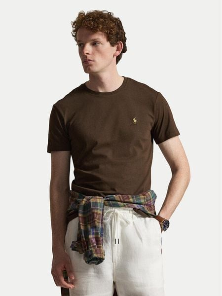 Polo Ralph Lauren T-Shirt 710671438533 Brązowy ciemny Custom Slim Fit. Brązowe koszulki polo męskie Polo Ralph Lauren, m, bez wzorów, z bawełny, bez ramiączek. Za 379.99 zł.