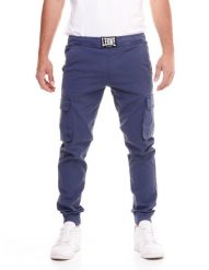 Minimalistyczne męskie spodnie cargo z elastycznym mankietem. Niebieskie spodnie sportowe męskie LEONE 1947 APPAREL, z bawełny. Za 126.26 zł.