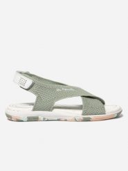 Sandały damskie TBS Jazzfit. Zielone sandały damskie Tbs, bez wzorów, z materiału, bez obcasa. Za 298.00 zł.