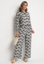 Czarny Komplet z Wiskozą w Etniczny Wzór Szerokie Spodnie i Koszula Elezaria. Czarne koszule damskie Born2be, z aplikacjami, z materiału, eleganckie. Za 139.99 zł.