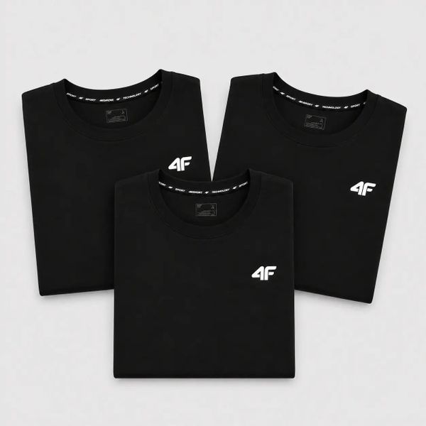 KOMPLET KOSZULEK MĘSKICH 4F ZESTAW 3PAK T-SHIRT L TTSHM3341 CZARNY. Czarne t-shirty męskie 4f, l, bez wzorów, z bawełny, bez kołnierzyka. Za 149.97 zł.