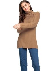 Heine Sweter w kolorze jasnobrązowym rozmiar: 44. Brązowe golfy damskie Heine, bez wzorów, z bawełny, bez ramiączek. Za 57.06 zł.