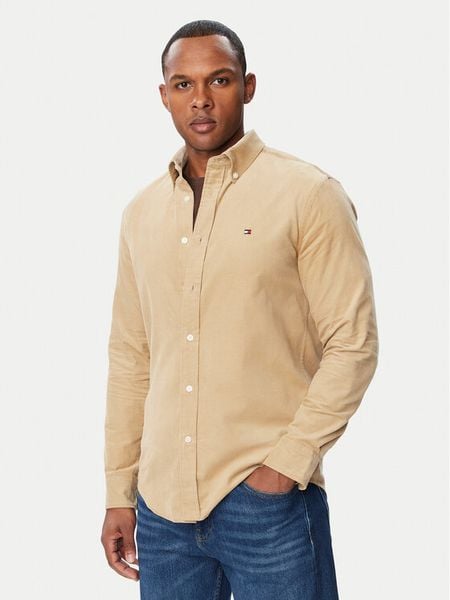 Tommy Hilfiger Koszula Solid MW0MW40486 Beżowy Regular Fit. Brązowe koszule męskie Tommy Hilfiger, m, bez wzorów, z bawełny, bez kołnierzyka, bez ramiączek. Za 409.99 zł.