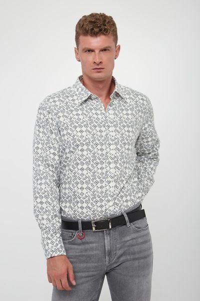 Koszula męska z wzorem Hanson3-W JOOP! JEANS. Koszule męskie Joop! Jeans, m, bez wzorów, z jeansu, bez kołnierzyka, bez ramiączek. W wyprzedaży za 298.35 zł.