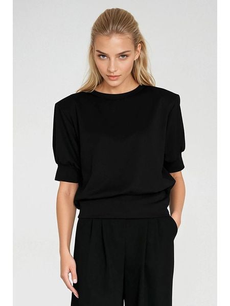 Nife Koszulka w kolorze czarnym rozmiar: 42. Czarne bluzki damskie Nife, bez wzorów, bez kołnierzyka, bez ramiączek. Za 147.56 zł.